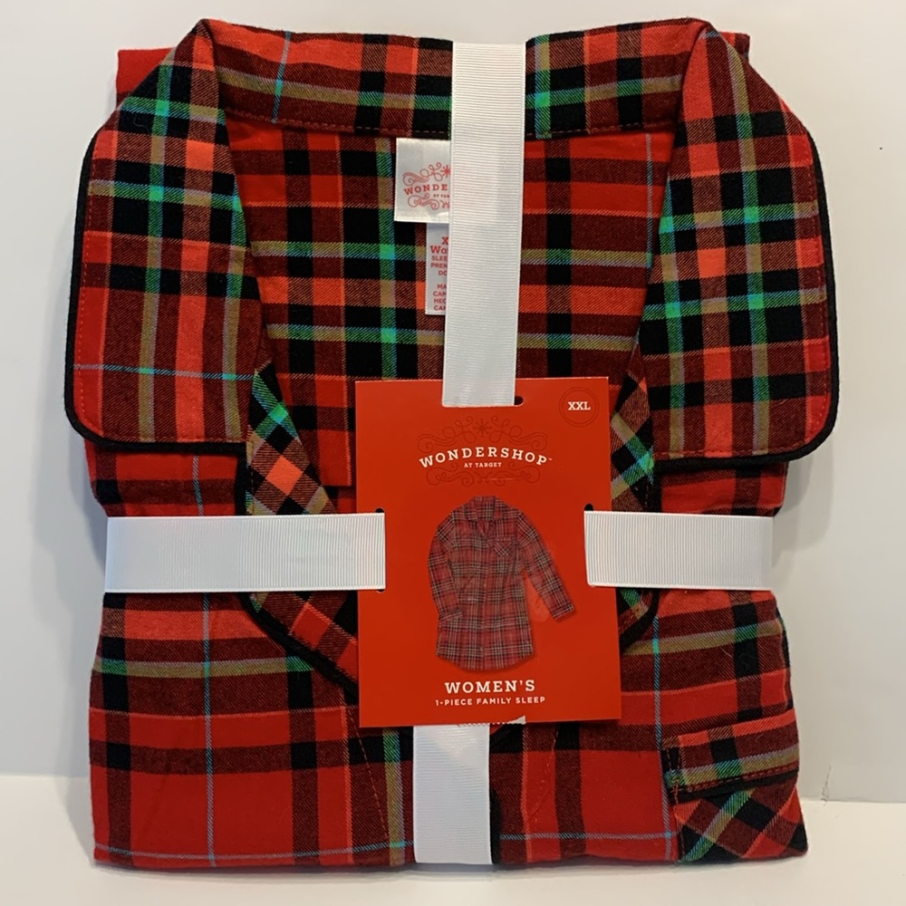Wondershop Women’s Red Tartan Plaid Long Sleeve Button Down Night Shirt - Picture 2 of 7